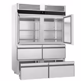 Upright Fridge Stainless steel PREMIUM - GN 2/1 - 1400L - with 2 half doors & 4 drawers