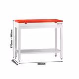 Tavolo da lavoro in acciaio inox PREMIUM - 800x600mm - con ripiano inferiore - con tagliere in polietilene Rosso