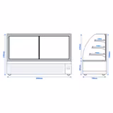 Vitrina pastelera refrigerada Mostrador para tartas - 633 litros - 1800x740x1300mm - doble cristal - cristal curvo - con 3 estantes de cristal - 2 puertas correderas traseras - para pastelería
