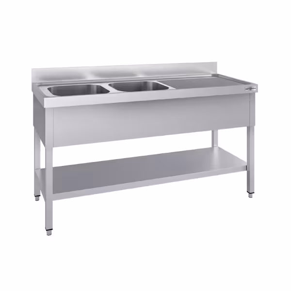 Lavatório ECO em aço inox - com base - 1,6 m - 2 lavatórios à esquerda - C 40 x L 40 x P 25 cm