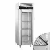 Armoire réfrigérée vitrée négative en acier inoxydable AISI 430 PREMIUM - GN 2/1 - 700 L - avec 1 porte vitrée & 3 grilles GN 2/1 & 3 paires de glissières