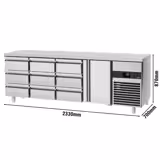 Commercial Counter Fridge PREMIUM - 2330x700mm - with 1 door - 9 drawers - capacity 632 litres