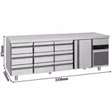 Hűtött munkaasztal PREMIUM - 2330x700 mm - GN 1/1 - 632 liter - ventilációs - 1 ajtóval - 9 fiókkal