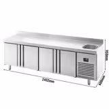 Koelwerkbank PREMIUM PLUS - 2452x600mm - inhoud 510 liter - met 1 spoelbak - met 4 deuren - opstand