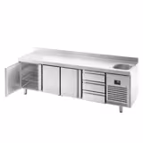 Table réfrigérée Premium PLUS - 2452 x 600 mm - avec 1 bac, 3 portes, 3 tiroirs - dosseret
