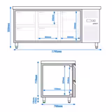 Koelwerkbank ECO - 1795x700mm - met 1 deur - met 4 lades