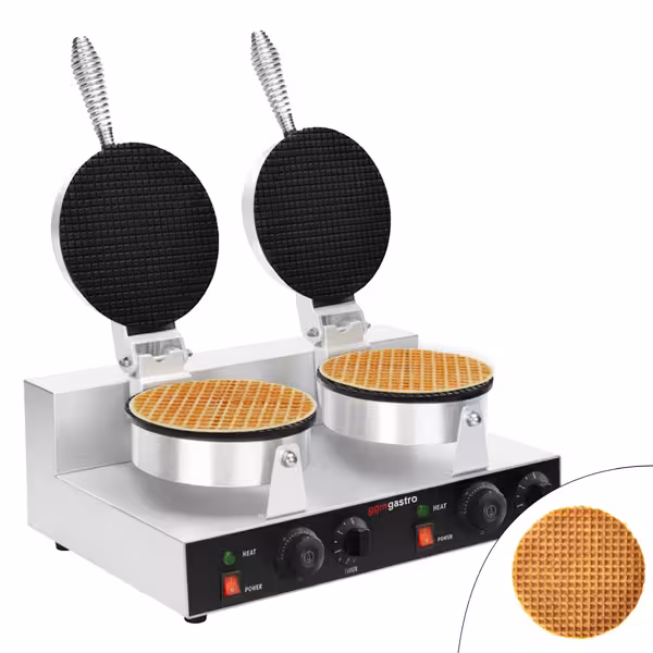 Wafelijzer - Dubbel - Handmatige temperatuurregeling - 2,6kW - Vorm: Corn dog - Ø190mm - bakplaten met antiaanbaklaag (Teflon)