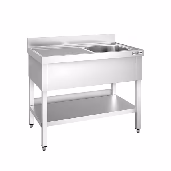 RVS spoeltafel PREMIUM - 1000x700mm - met onderblad - met 1 spoelbak rechts