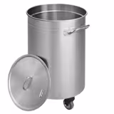 Caixote do lixo - 50L - Ø365mm x 630mm - com rodas & tampa - com suporte/stand - Aço inoxidável