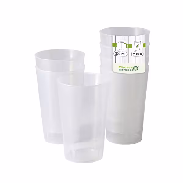 (60 szt.) Kubek wielorazowy - 300ml - Ø 77mm - sztaplowane, do zmywarki - Transparentny