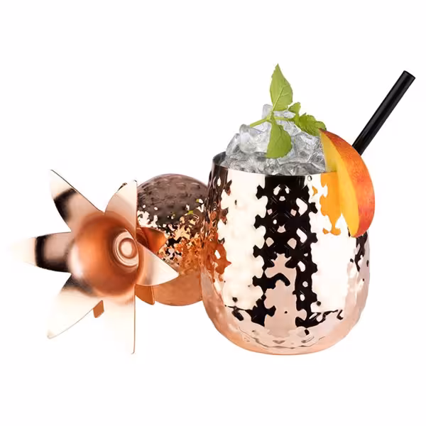 (6 stuks) PINEAPPLE - Beker PINEAPPLE - 500ml - Koper - met deksel