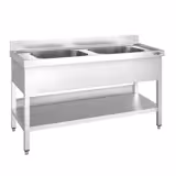 Plonge en inox PREMIUM - 1400x700mm - avec étagère basse - 2 bacs au centre