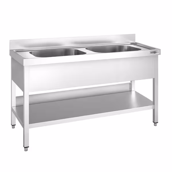 Spültisch PREMIUM - 1400x700mm - mit Grundboden - mit 2 Becken mittig