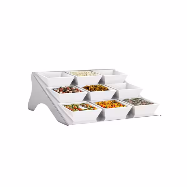 Etažni / Buffet stalak - Krom - Uklj. 9 melaminskih posuda - Četvrtast
