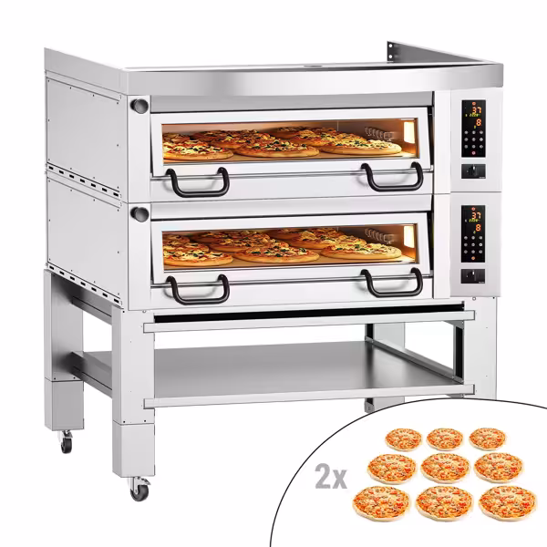 Elektryczny piec do pizzy Power – 9+9 x 34 cm – cyfrowy – w zestawie z okapem, podstawą i kółkami
