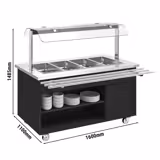 Warm buffetwagen DANZIG - 1600mm - 4x 1/1 GN - met dienbladgeleider - Zwart