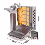 Robot à Kebab / Gril vertical à gaz - brûleurs en V - 10 brûleurs - 26.6kW - pour 150kg de viande - livré avec 1 broche et bac récupérateur de graisse