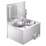 Chiuvetă pentru spălat mâinile - acționare la genunchi - oțel inoxidabil - robinet dreapta, dozator săpun inclus