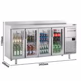 Meşrubat Buzdolabı PREMIUM PLUS - 2452x600x1150mm - 690L - Tezgah altı, 4 cam kapı, üstten sırtlıklı, kahve posası dökücülü - Paslanmaz çelik