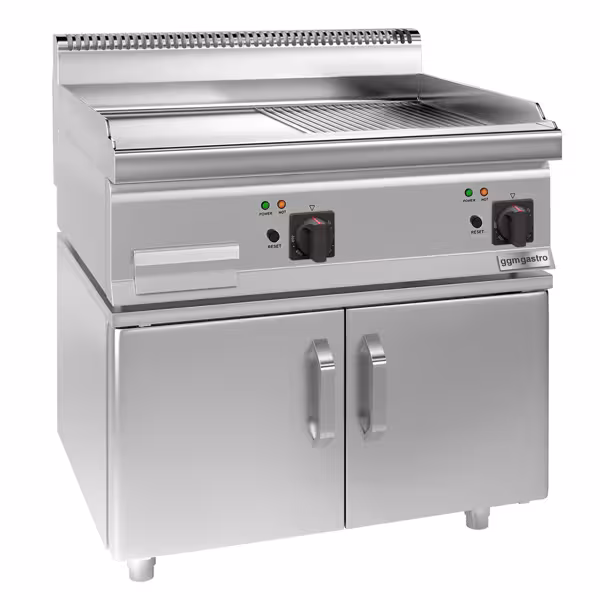 Elektrikli Pleyt Izgara -  7,1 kW - Pürüzsüz & Oluklu -2 kapılı alt stand dahil