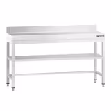 Table de travail en inox PREMIUM - 1600x600mm - avec étagère basse + dosseret arrière + traverses de renfort