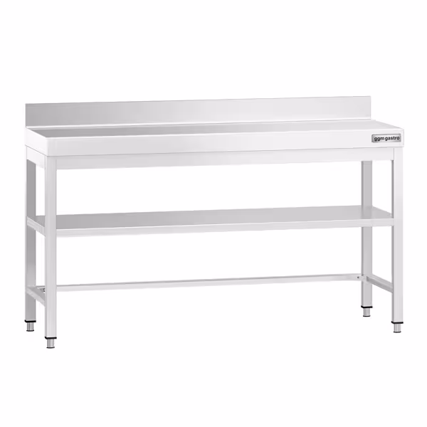 طاولة عمل ستانلس ستيل PREMIUM - 1600x600mm - مع رف سفلي & حاجز خلفي & تدعيم