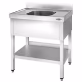 Stainless Steel Commercial Sink Unit PREMIUM - 800x600mm - with Single Bowl Centre - with Undershelf - with Upstand