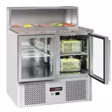 Saladette ECO - 903mm - 2 glazen deuren - met RVS deksel voor 5x GN 1/6 - granieten werkblad