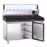 Commercial Pizza Prep Counter - Granite Top PREMIUM - 1500x800mm - with 2 doors - incl. refrigerated topping unit with glass sneeze guard LED - 7x GN 1/4
