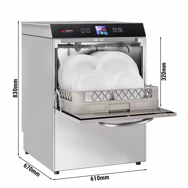 Double-skinned Commercial Dishwasher - Digital Controls - 3.55kW - with Drain, Rinse Aid & Detergent Pumps