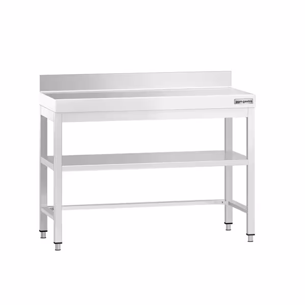 Çalışma Tezgahı - Paslanmaz Çelik - PREMIUM - 1000x700mm - Alt Raflı, Destekli & Sırtlı
