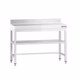 Mesa de trabalho em aço inoxidável PREMIUM - Profissional - 1000x800mm - com prateleira inferior & com painel traseiro & com travessas de reforço