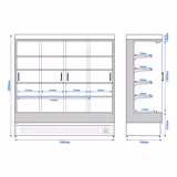 Vitrina mural refrigerada - 1940x700x2000mm - 893L - con 4 puertas correderas de vidrio y 4 estantes - Negro