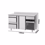 Koelwerkbank PREMIUM - 1400x700mm - met 1 deur & 2 laden & met achterwand