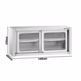 Edelstahl Wandhängeschrank - 1400x400mm - mit Glasschiebetür - 650mm hoch