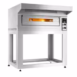Elektrisk pizzaugn (el-däck/box) - med chamottesten - 1420x1320 mm - 6 x Ø 33 cm - 1‑däck - upp till 400 °C - Manuell - inkl. huv & underrede