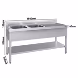 Vaskeborde med underhylde 1,8m - 2 vaske til venstre L 50 x B 50 x D 30 cm