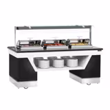 Banco buffet professionale caldo BELFAST - 2300mm - con 3 Chafing Dish - su ruote - Nero - Self Service