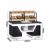 Bakery Display Counter BELFAST - 1600mm - with 2 shelves - on castors - black granite worktop