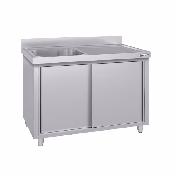 Diskbänk med underskåp ECO - i rostfritt stål - 1400x700 mm - 1 ho - vänster