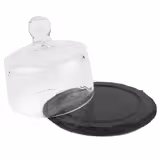 (6 uds) Bandeja de pizarra natural - con campana de cristal - 105x105mm - Altura: 95mm