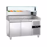 Commercial Refrigerated Pizza Prep Counter PREMIUM - 1500x800 - 2 Doors - Top Display Rail LED - 7x GN 1/4