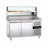 Table réfrigérée pour pizza PREMIUM - 1500 x 800 mm - avec 2 portes - incl. vitrine réfrigérée avec LED - 7 x GN 1/4