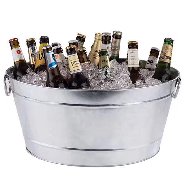 Vasque à bouteilles - TIN - Métal galvanisé - 18 litres - extérieur Ø500mm - Hauteur:230mm - avec bac intérieur plastique