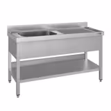 Stainless Steel Commercial Sink Unit ECO - 1400x600mm - with Single Bowl Left-hand - with Undershelf - with Upstand