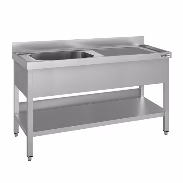 Diskbänk i rostfritt stål ECO - 1400x600 mm - med underhylla - 1 ho vänster - med stänkskydd
