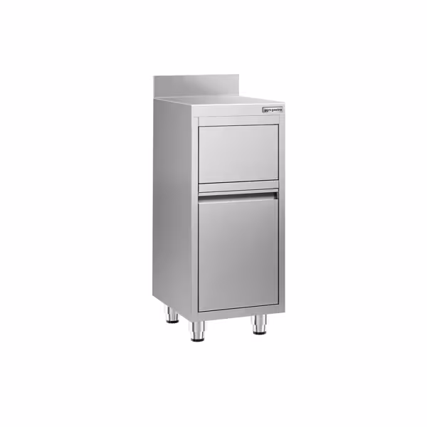 Commercial Waste bin - Push-top bin - 400x600x1150mm - with slow-closing lid - rounded corners & stable 4-foot base - Stainless steel