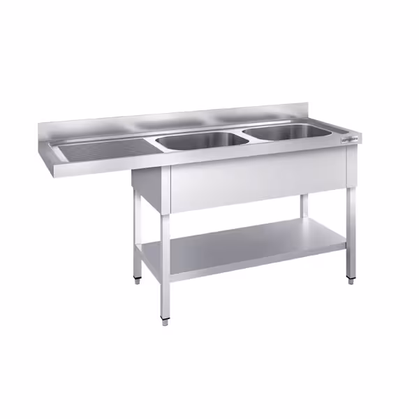Fregadero con espacio para lavavajillas de acero Inox. - 1,8 m - 2 fregaderos a la derecha A 50 x P 40 x A 25 cm 