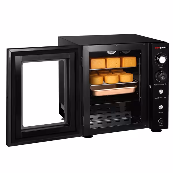 Compact Fumoir électrique professionnel - Commande mécanique - avec 2 étages et porte vitrée - 433x472mm - Noir