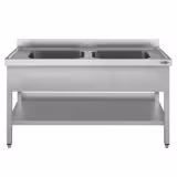 Chiuvetă profesională pentru oale ECO - 1400x700 mm - cu poliță inferioară - cu 2 cuvă/cuve